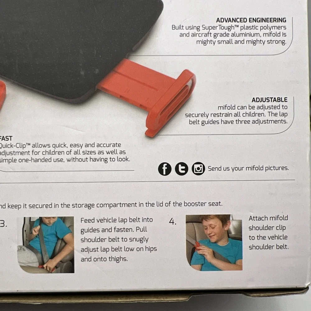 mifold  grab & go Car Booster Seat Slate Gray Compact and aged 4+ 40-100lbs